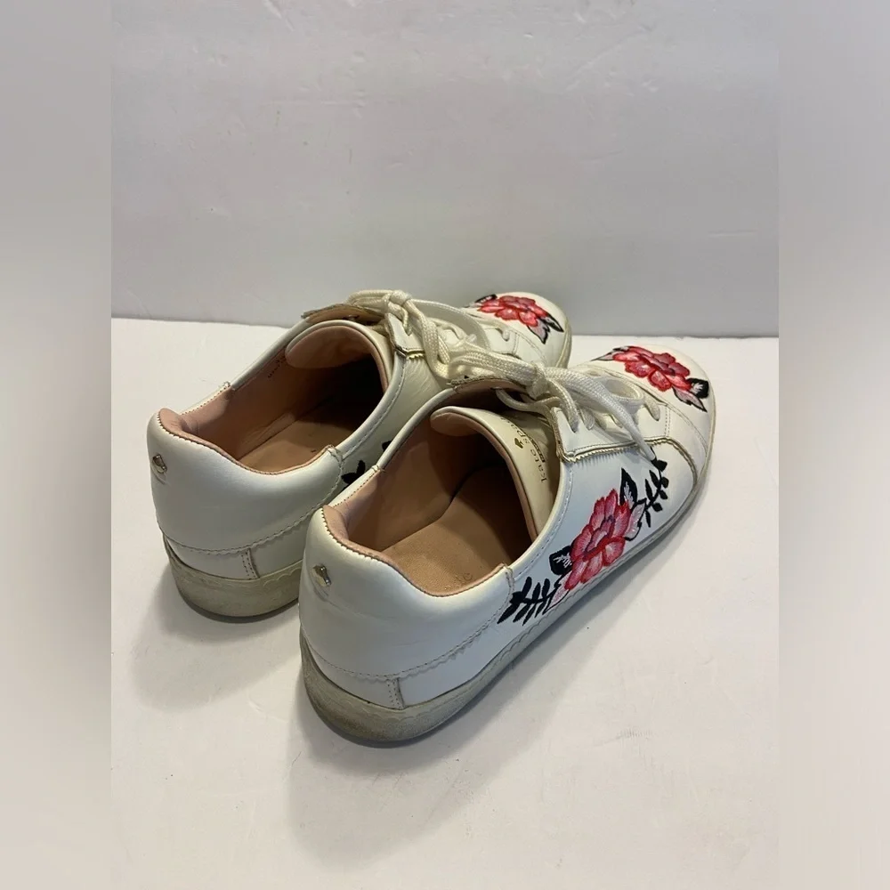 KATE SPADE EVERHART FLORAL LEATHER SHOES EMBROIDERED WHITE SNEAKERS SIZE 9.5